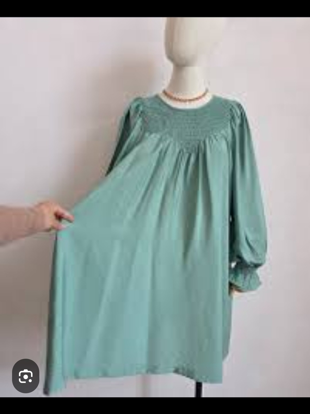 Smocked Long-Sleeve Kids Dress in Mint Green